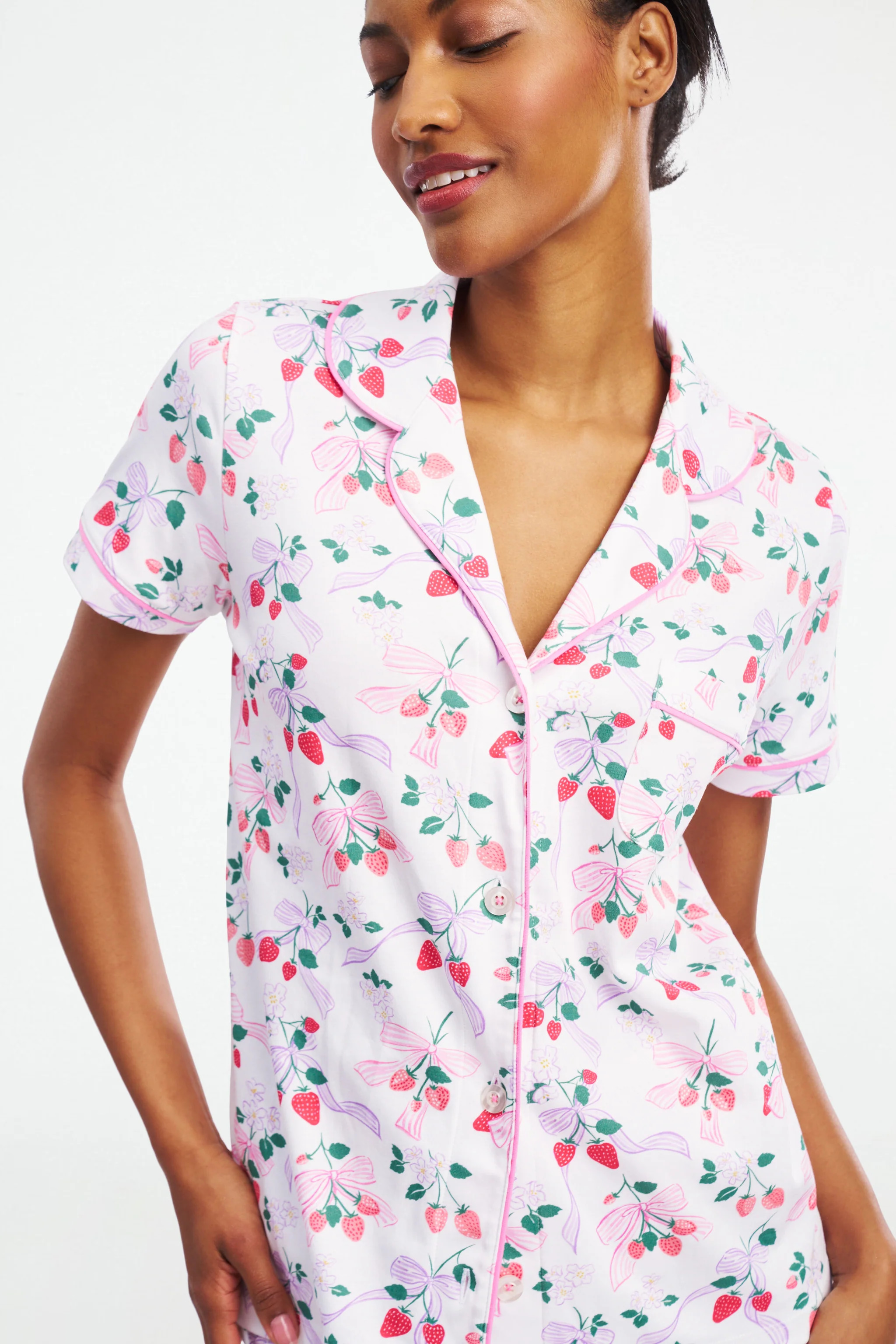 Strawberry Bows Polo Pajamas | Roller Rabbit | Roller Rabbit