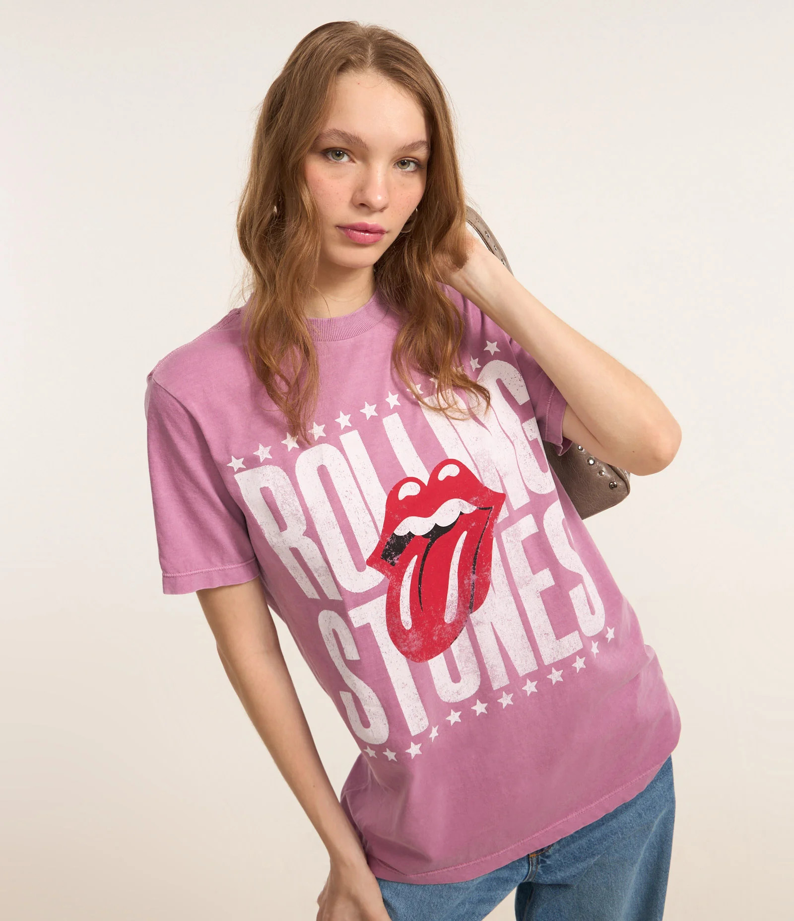 Camiseta Alongada em Algodão com Estampa Rolling Stones Rosa - Lojas Renner | Renner (BR)
