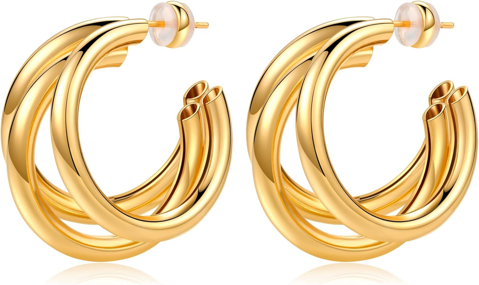 925 Sterling Silver Chunky Hoop Earrings for Women Triple Hoop Earrings Open Split Earrings Light... | Amazon (CA)