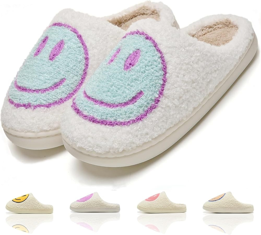 House Slippers for Women Men Retro Happy Face
        Memory Foam, Indoor Outdoor, Cozy, Fuzzy, P... | Amazon (US)