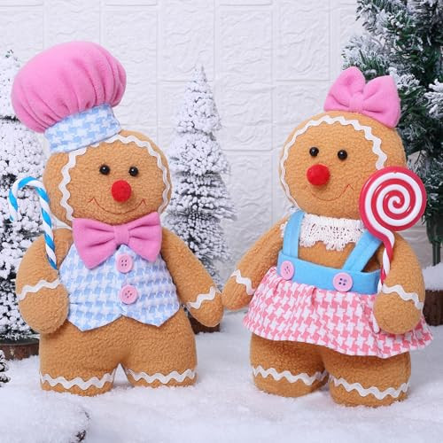 Christmas Decorations Indoor Gingerbread Plush Hold Candy Cane Home Decor Gifts 11.8inch Gingerbread Stuffed Animal Doll Tree Toppers Christmas Decorations (2PCS) | Amazon (US)