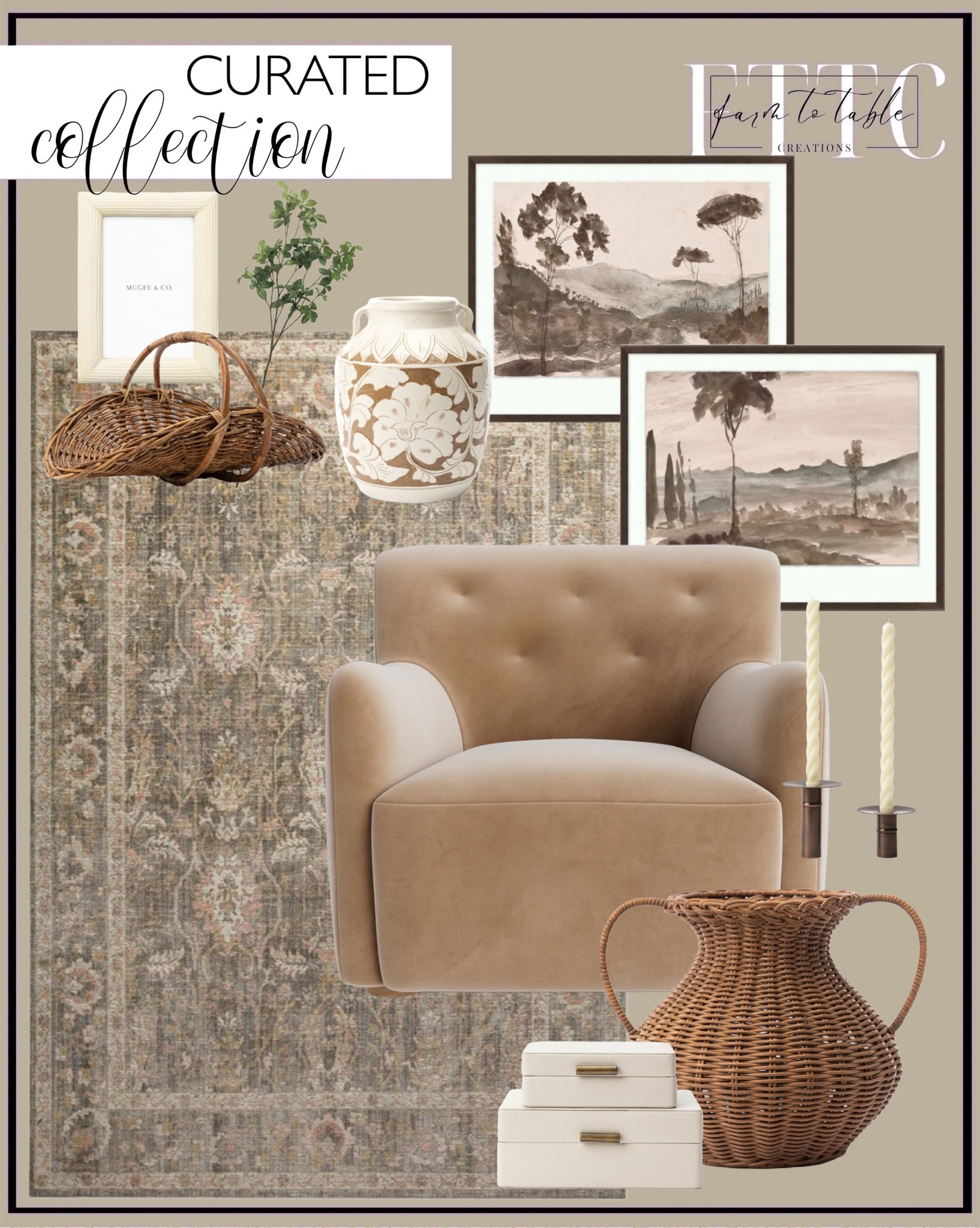 Curated Collection. Follow @farmtotablecreations on Instagram for more inspiration.

Rosemarie Collection Area Rug. White Shagreen Box. Antonia Woven Vase. Rattan Gardening Tray. Blaise Vase. Washed Terrain II Framed Art. Magda Lounge Chair. Faux Japanese Quince Stem. Courtland Taper Holders. Twisted Taper Candle Set. White Ridged Frame. 


Living Room | Entryway Decor | Bedroom Furniture | nightstands | Home Decor| Fireplace Decor | Spring Refresh |  Bedroom Finds | Neutral Stems | Spring Stems | Bookshelf Decor | Bedroom Space | Cozy  Corner | Bathroom | Curated Entryway | Spring  Decor | End of Year Clearance | Trending Decor | Viral Decor  | Coffee Table Decor | Neutral Decor | Stem Sale | Target Finds | Skinny Bench | Bedroom | Living Room | Breakfast Nook | Amazon Home | Target Sale | Loloi Rugs | Magnolia Home | console table | console table styling | faux stems | entryway space | front porch decor | neutral decor | entryway decor | cozy home | affordable decor |  home decor | home inspiration | console styling | entryway rug | cozy moody home | moody home decor | neutral home | bathroom decor | living room | spring decor | Hearth & Hand | Studio McGee | 2025 Home Trends | trending home | Crate&Barrel 




#LTKHome #LTKFindsUnder50 #LTKSaleAlert
