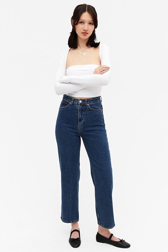 Zami extra high waist blue straight jeans | Monki