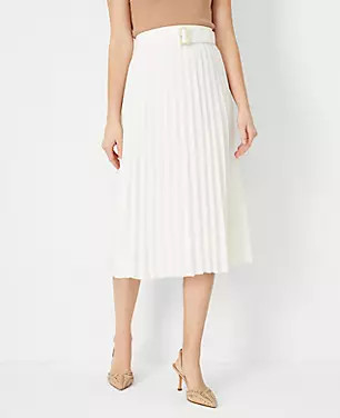 Belted Pleated Midi Skirt | Ann Taylor (US)