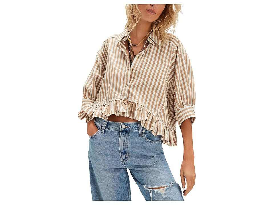 Free People We The Free Bailey Stripe Shirt Women's Clothing Neutral Combo : XL (Women's 16), Cotton | Zappos