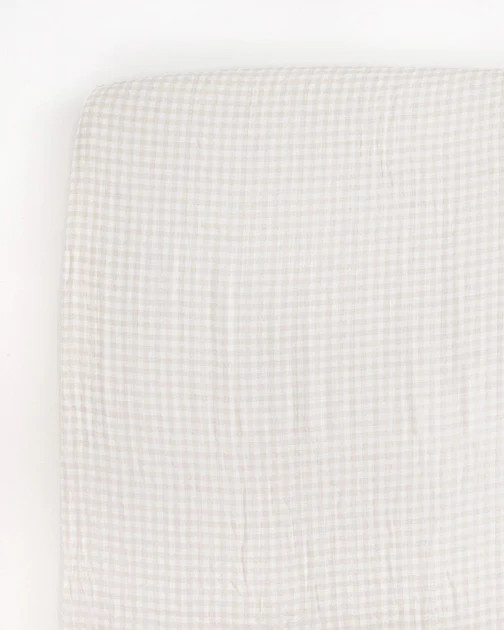 Cotton Muslin Crib Sheet - Tan Gingham | Little Unicorn
