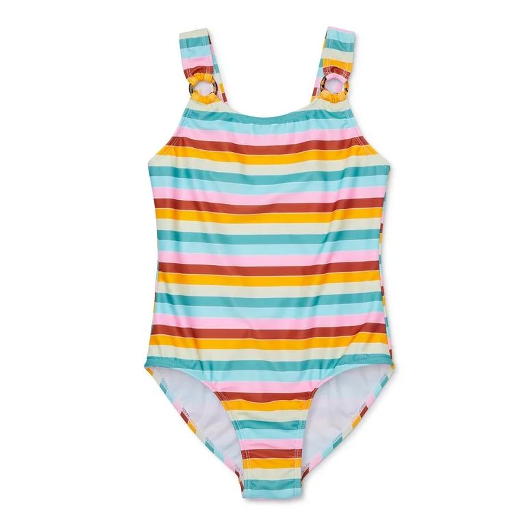 Wonder Nation Girls Retro Stripe One-Piece Swimsuit with UPF 50, Sizes 4-18 & Plus | Walmart (US)