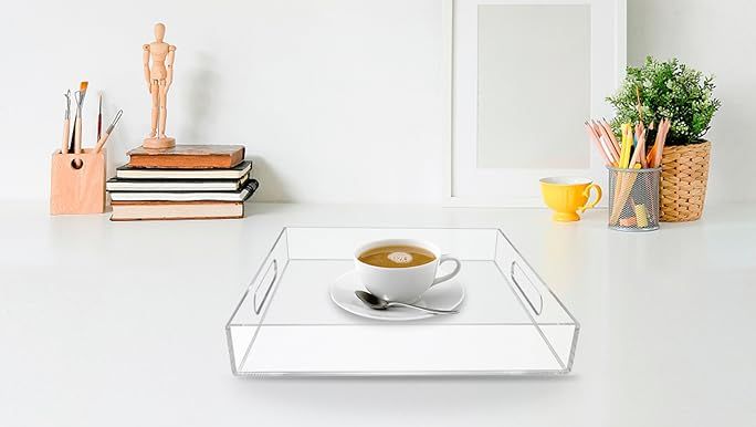 NIUBEE Acrylic Serving Tray 11x14 Inches -Spill Proof- Clear Decorative Tray Organiser for Ottoma... | Amazon (US)