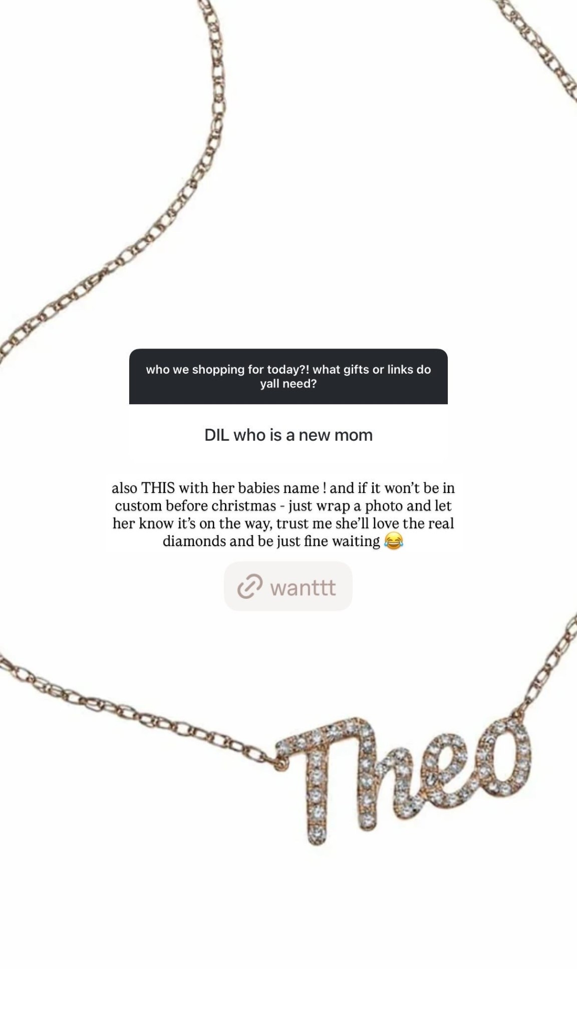 Obsessed with this diamond name necklace for the new mom in your life! So thoughtful and she will LOVE! 

#LTKHoliday #LTKmomlife #LTKGiftGuide