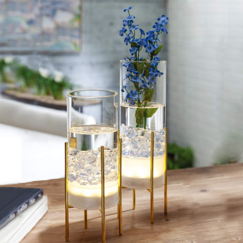 Flower Vase for Decor, Clear Vase with Gold Stand, Modern Decorative with Timer LED Lights Batter... | Amazon (US)
