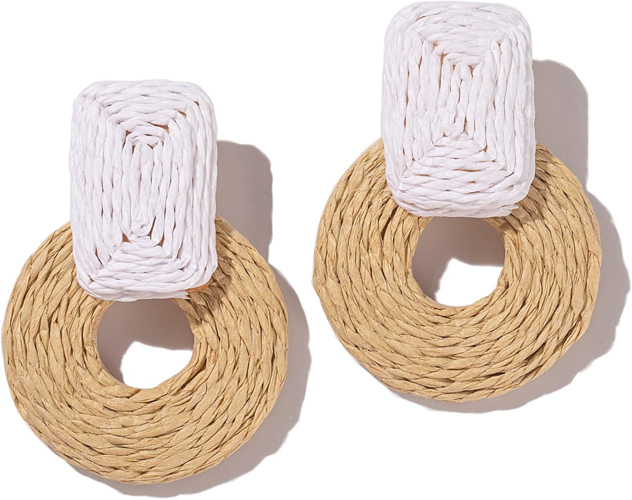Statement Boho Rattan Dangle Earrings - Handmade Straw Wrap Summer Drop Dangling Earrings for Wom... | Amazon (US)