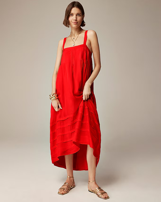 Pintuck midi dress in drapey organza | J. Crew US