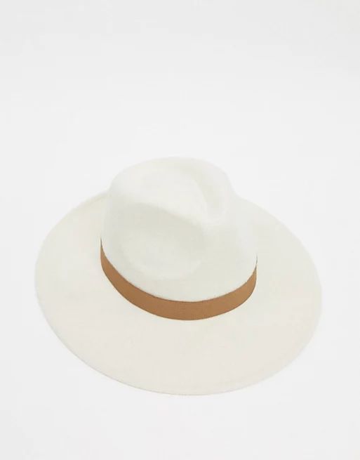 ASOS DESIGN – Größenverstellbarer Fedora-Hut in Creme mit hellbraunem Hutband | ASOS (Global)