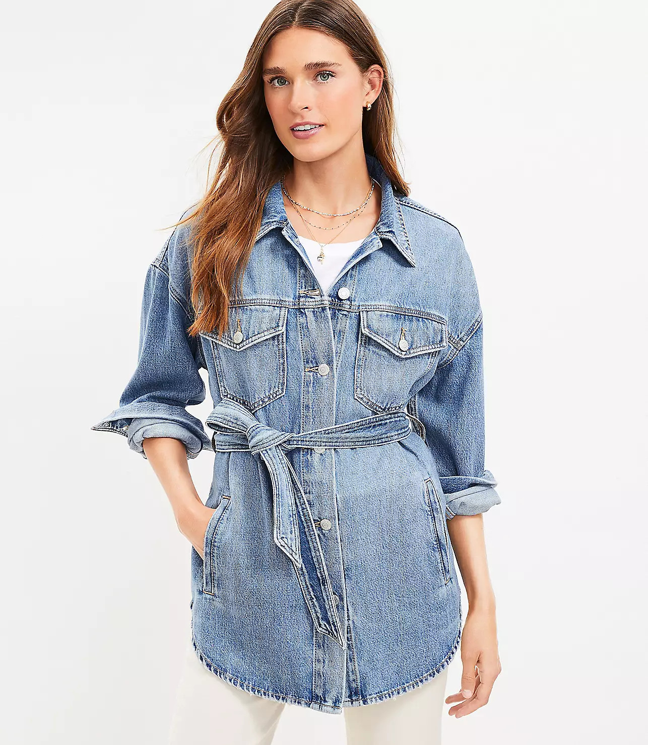 Denim Safari Jacket in Mid Vintage Wash | LOFT