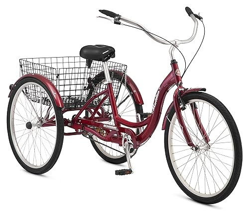 Schwinn Meridian Adult Tricycle Bike, Mens and Womens Three Wheel Beach Cruiser, 26-Inch Wheels, Low Step-Through Frame, Wide Seat, Rear Folding Basket, 1-Speed, Maroon | Amazon (US)
