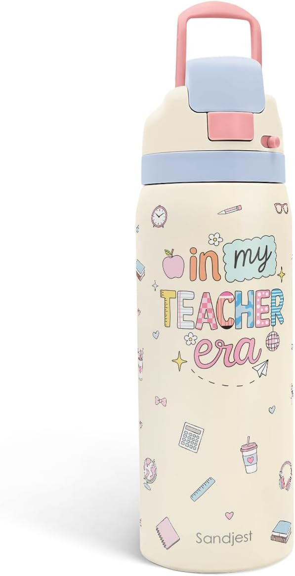 Teacher Stainless Steel Water Bottle, In My Teacher Era, Vacuum Insulated, Push-Button Lid, 32 oz... | Amazon (US)