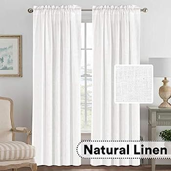 H.VERSAILTEX 52 - Inch Width by 96 - Inch Length Linen White Curtains Light Filtering Draperies f... | Amazon (US)