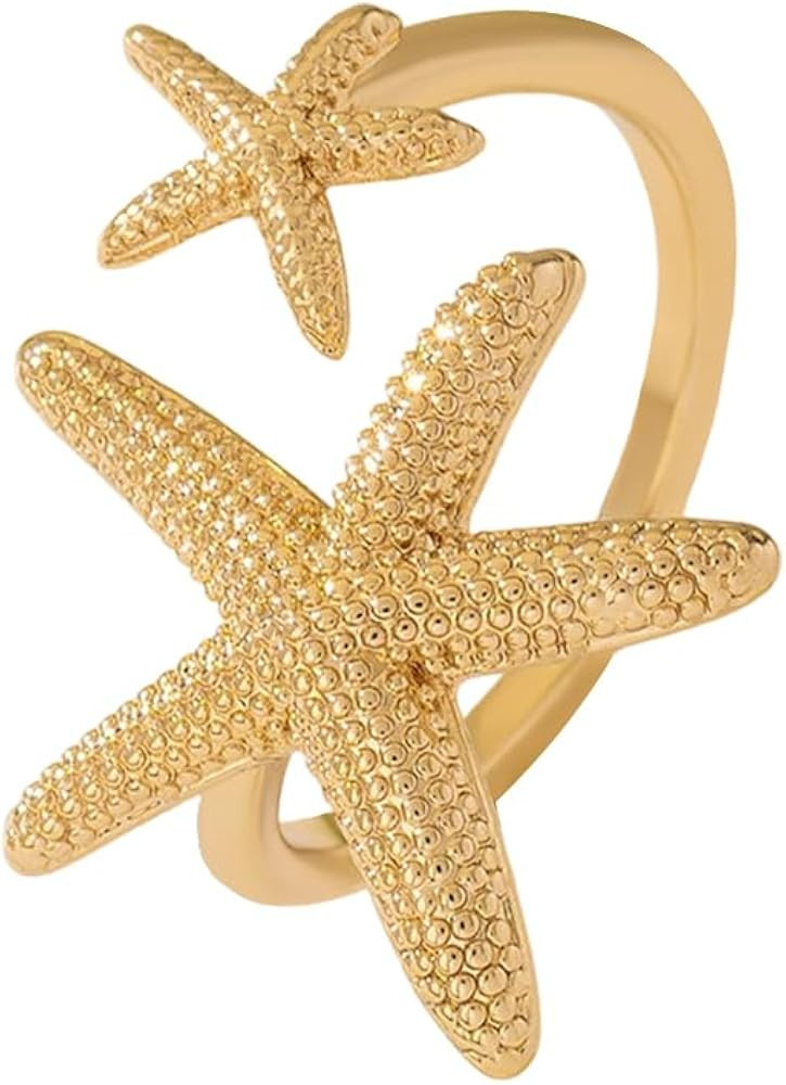 NewZenro Vintage Starfish Statement Open Wrap Ring for Women Gold-Tone Adjustable Ocean Sea Star ... | Amazon (US)