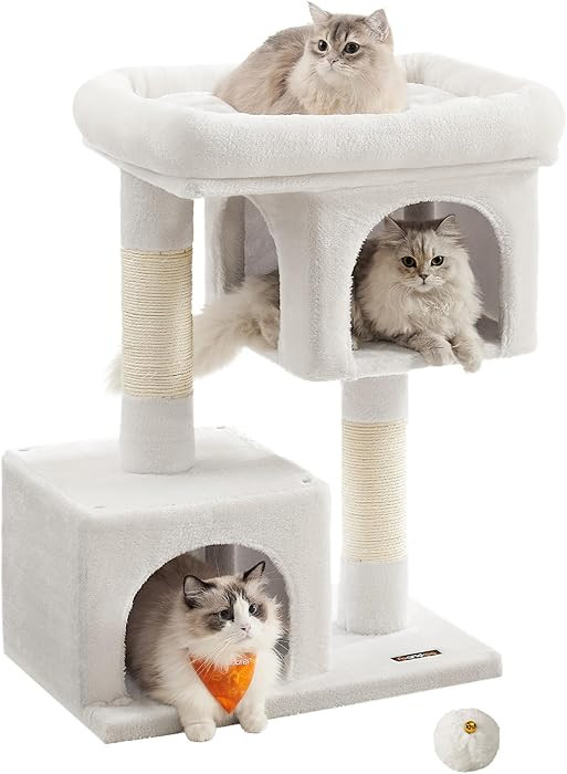Feandrea Cat Tree, 84 cm Tower, L, Condo for Large Cats up to 7 kg, Large Perch, 2 Caves, Scratch... | Amazon (UK)