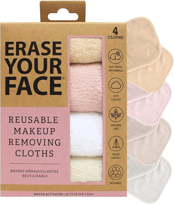 ERASE YOUR FACE Makeup Remover Cloths - Reusable Microfiber Face Towels to Cleanse & Remove Makeu... | Amazon (US)