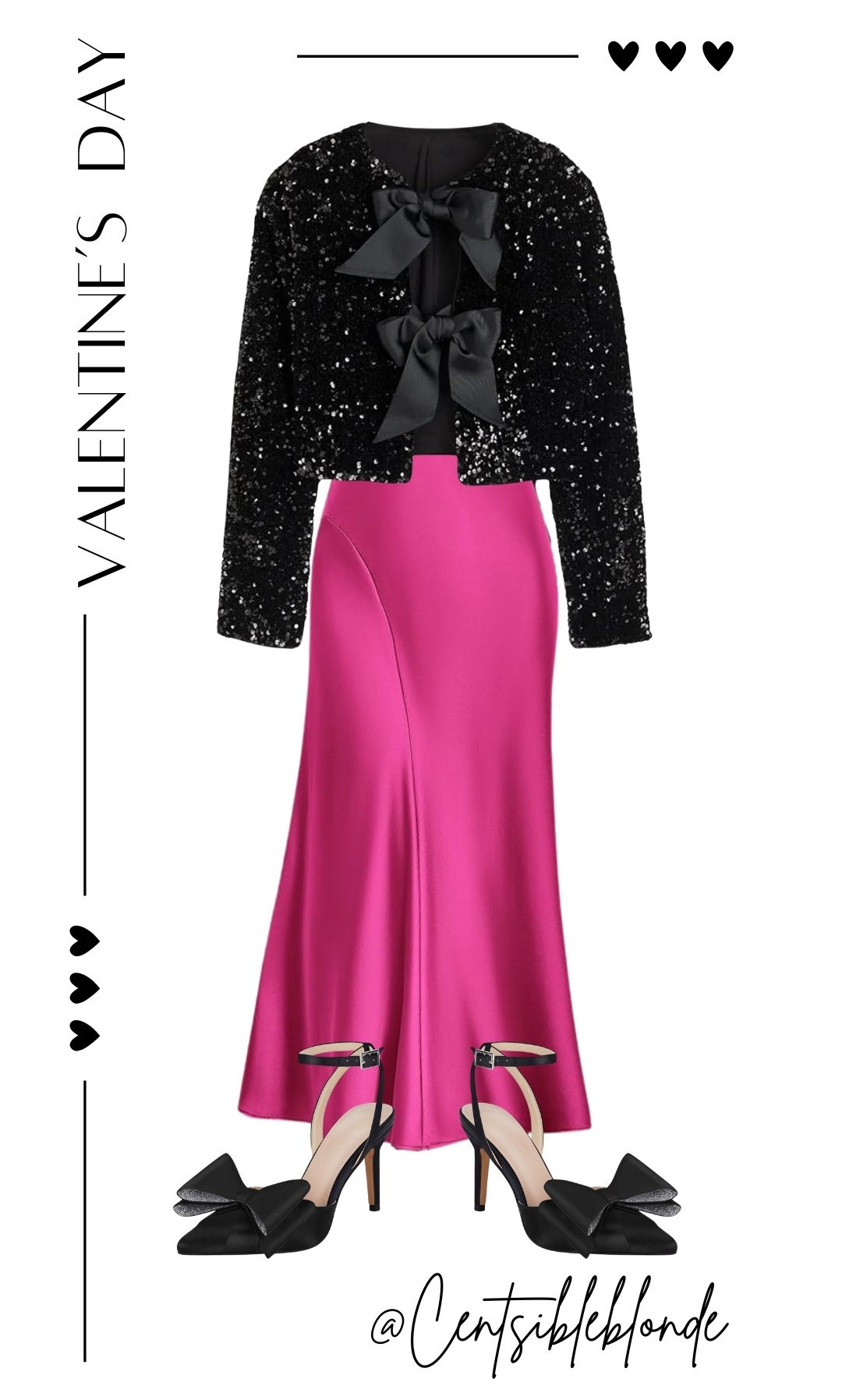 Pink satin skirt, sequin top, sequin jacket, black heels, bow heels, Amazon outfit, Amazon style, galentine’s day, Valentine’s Day, date night, dinner outfit, vday, pink and black, party outfit 

#LTKValentine #LTKMidsize #LTKootd