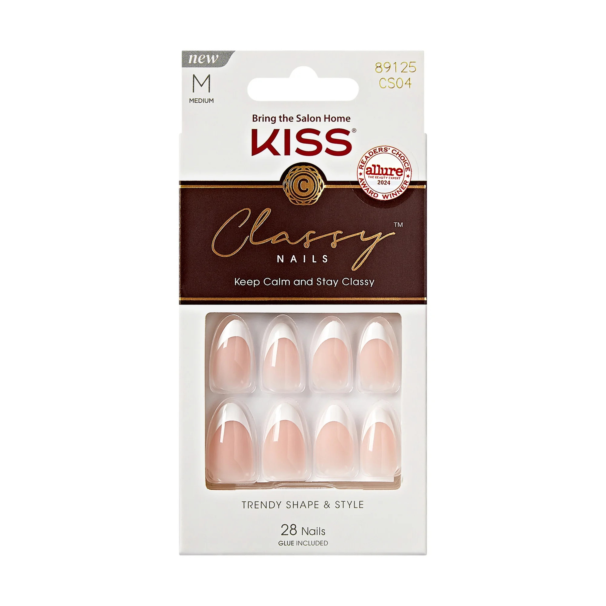 KISS Classy French Tip French Tip Press On Nails, Dashing, White, Medium Almond, 28 Count | Walmart (US)
