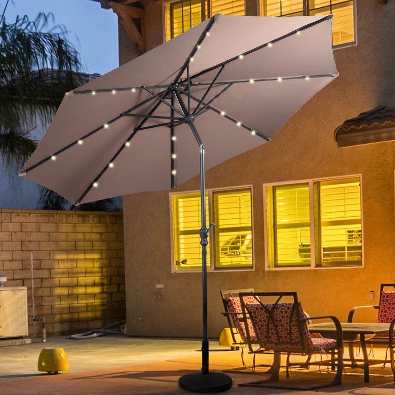 Costway 10ft Patio Solar Umbrella LED Patio Market Steel Tilt w/ Crank Outdoor (Tan) | Target