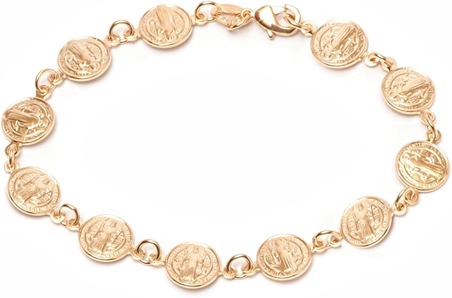 Barzel 18K Gold Plated Religious Bracelet with Saint Benedict Coins, 7.5 Inches - Made In Brazil | Amazon (US)