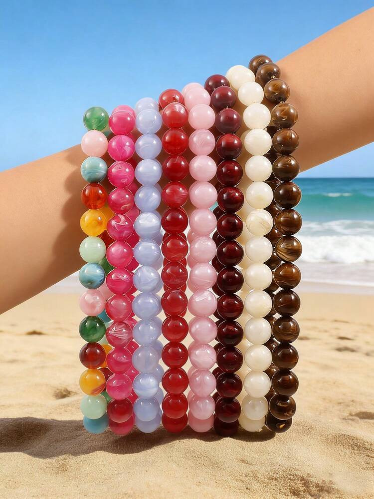 1pc European And American Bohemian Round Geometric Cloud Multicolor Beaded Necklace, Stainless St... | SHEIN