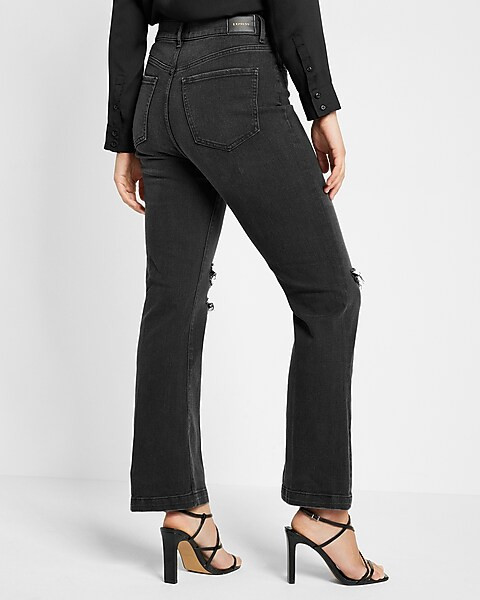 High Waisted Black Ripped 90s Bootcut Jeans | Express