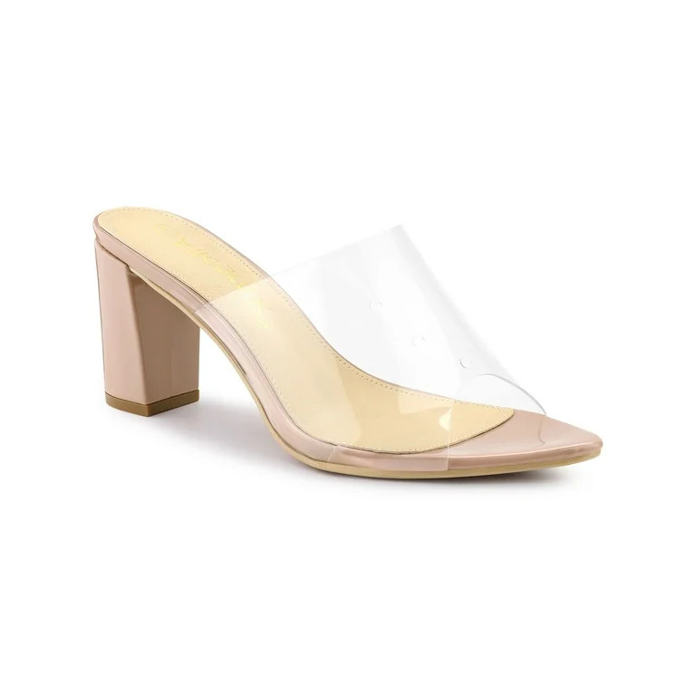 Allegra K Women's Clear Point Toe High Block Heel Mules Slides Sandals | Walmart (US)