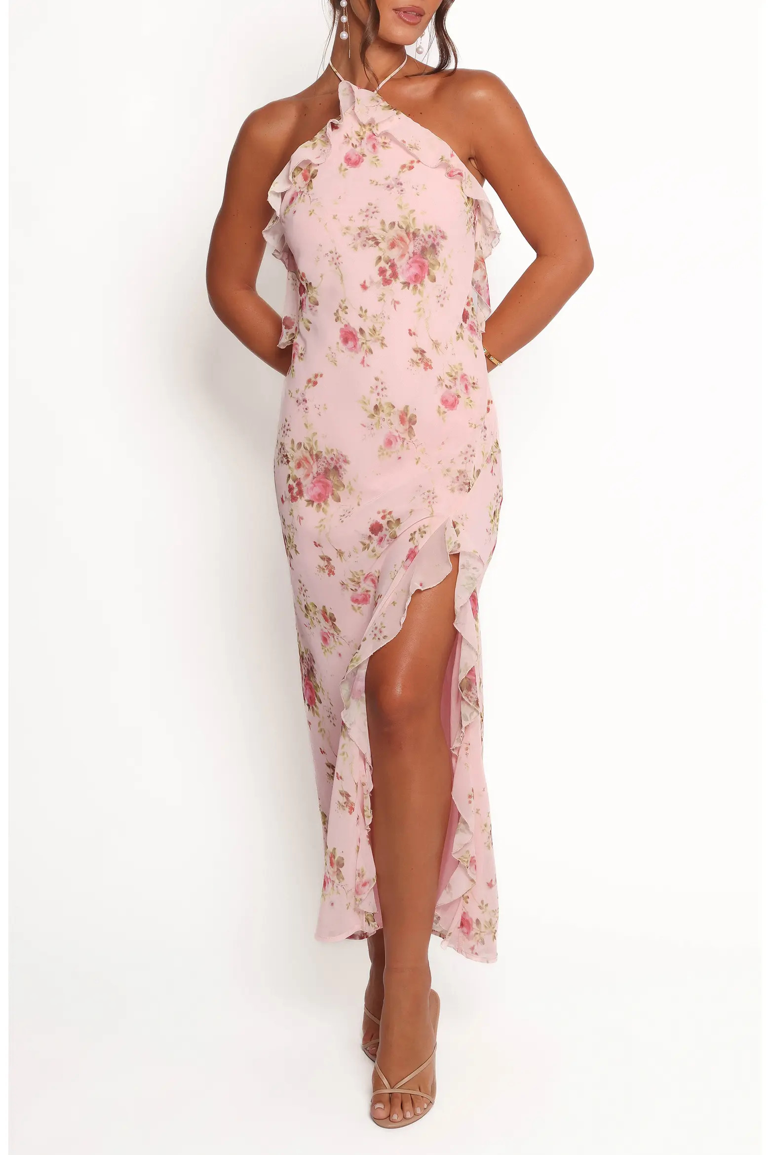 Patricia Ruffle Detail Halter Neck Maxi Dress (Women) | Nordstrom | Nordstrom