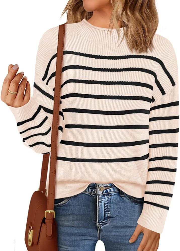 MEROKEETY Women's Fall Long Sleeve Striped Pullover Sweaters 2024 Trendy Turtleneck Casual Knit T... | Amazon (US)