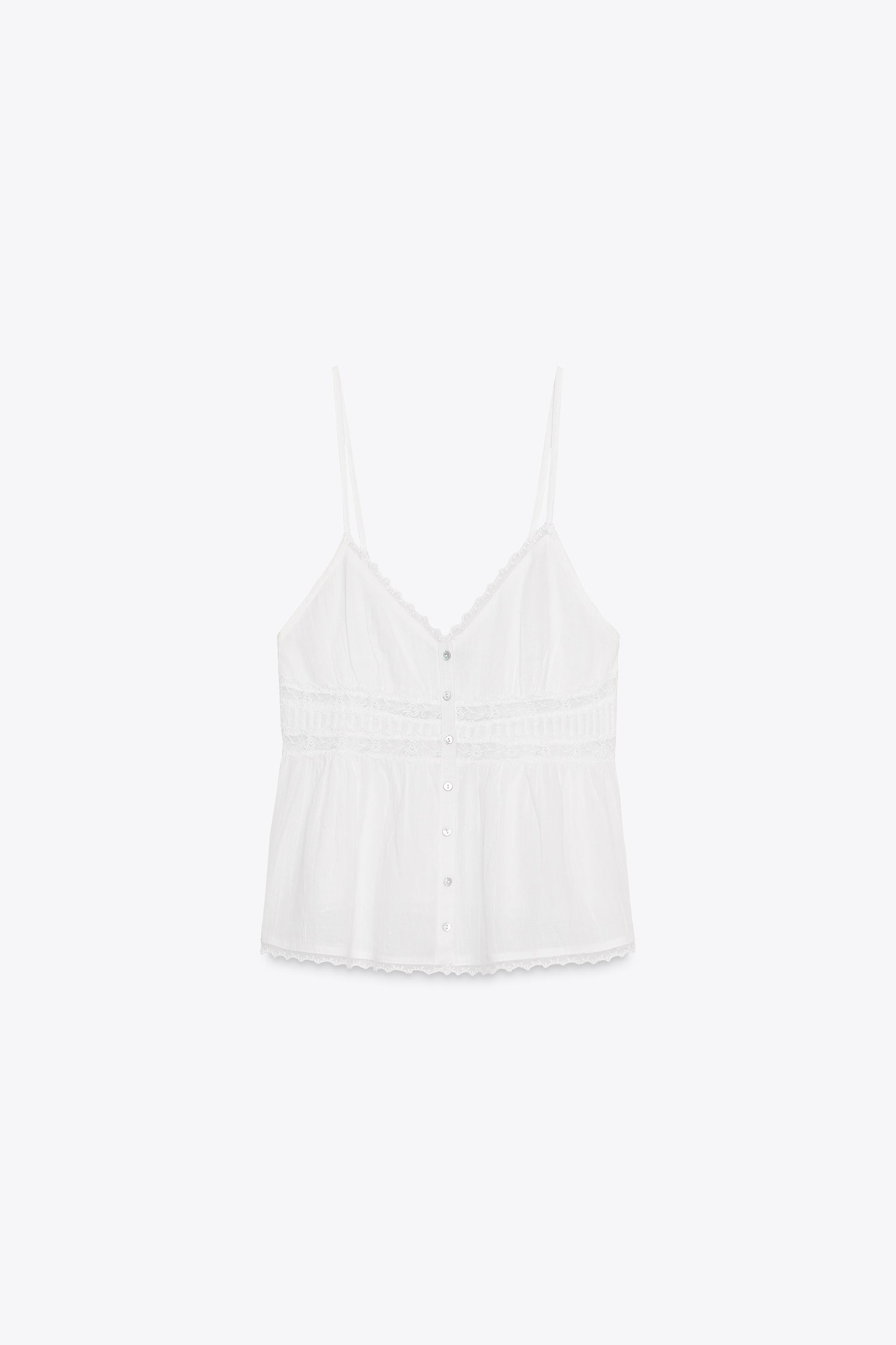 LACE-TRIMMED CHIFFON TOP | Zara UK