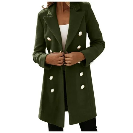 Ediodpoh Woman Wool Elegant Blend Coat Slim Female Long Coat Outerwear Jacket Wool Coats for Women Green M | Walmart (US)