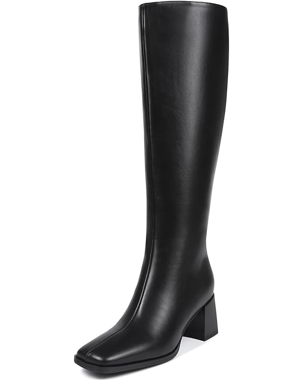 Knee High Boots for Women 70s Boots with Chunky Heel, Square Toe Tall Boots Side Zipper Block Hee... | Amazon (US)