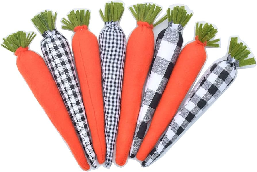 Pack 8 Easter Carrots Decor, Black and White Gingham Buffalo Plaid Carrots Spring Easter Fabric C... | Amazon (US)