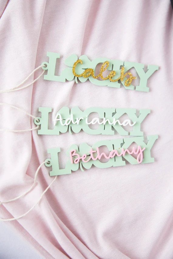 lucky clover st. patrick's day decor personalized custom gift basket tag | Etsy (US)