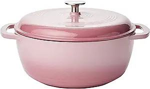 Amazon Basics Enameled Cast Iron Covered Round Dutch Oven, 6 Quart, Light Pink | Amazon (US)