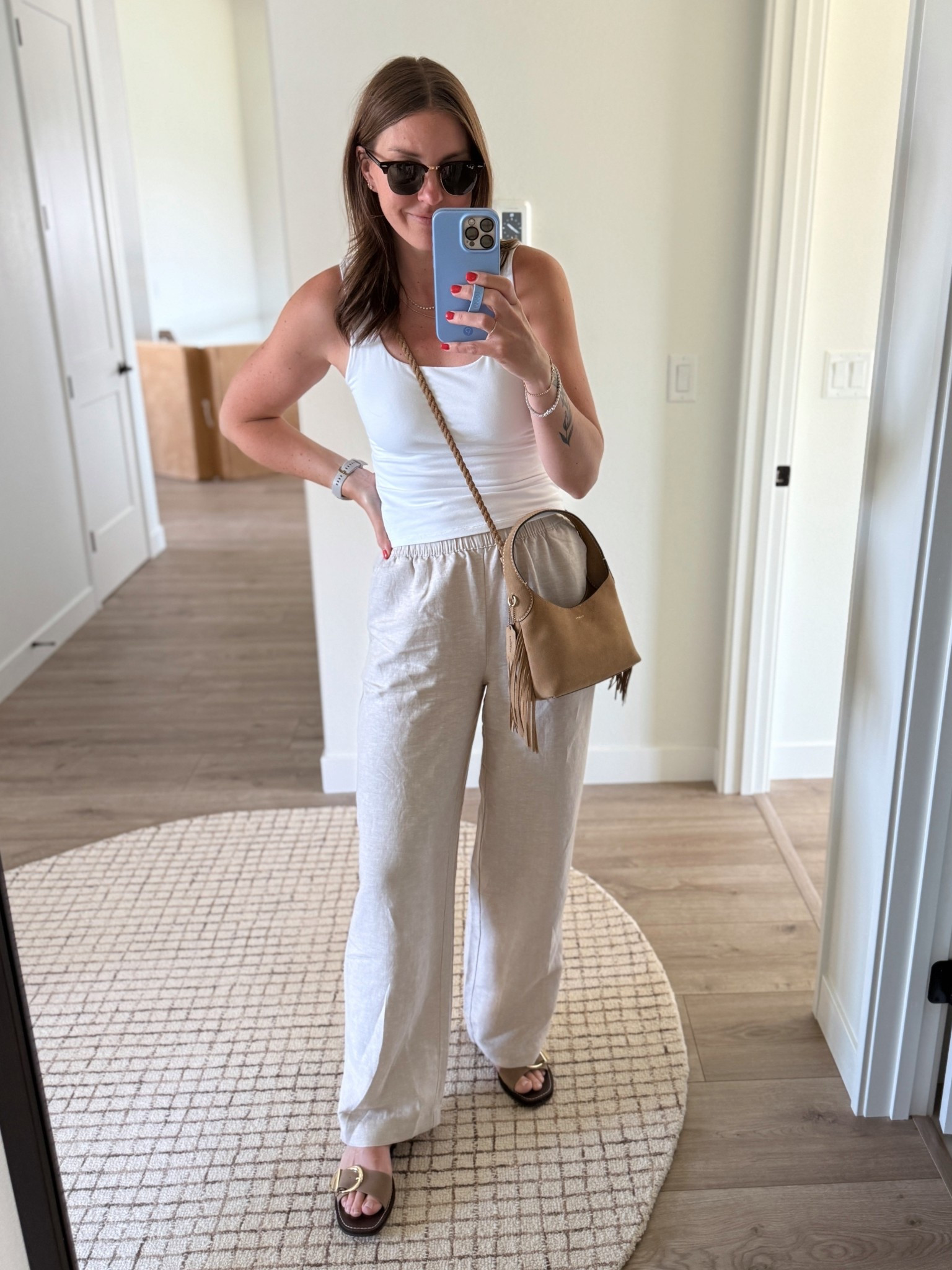 OOTD. Obsessed with these linen pants (wearing a S) and they are 40% off right now! $8 tank (wearing a M)  

#LTKSaleAlert #LTKFindsUnder50 #LTKSeasonal