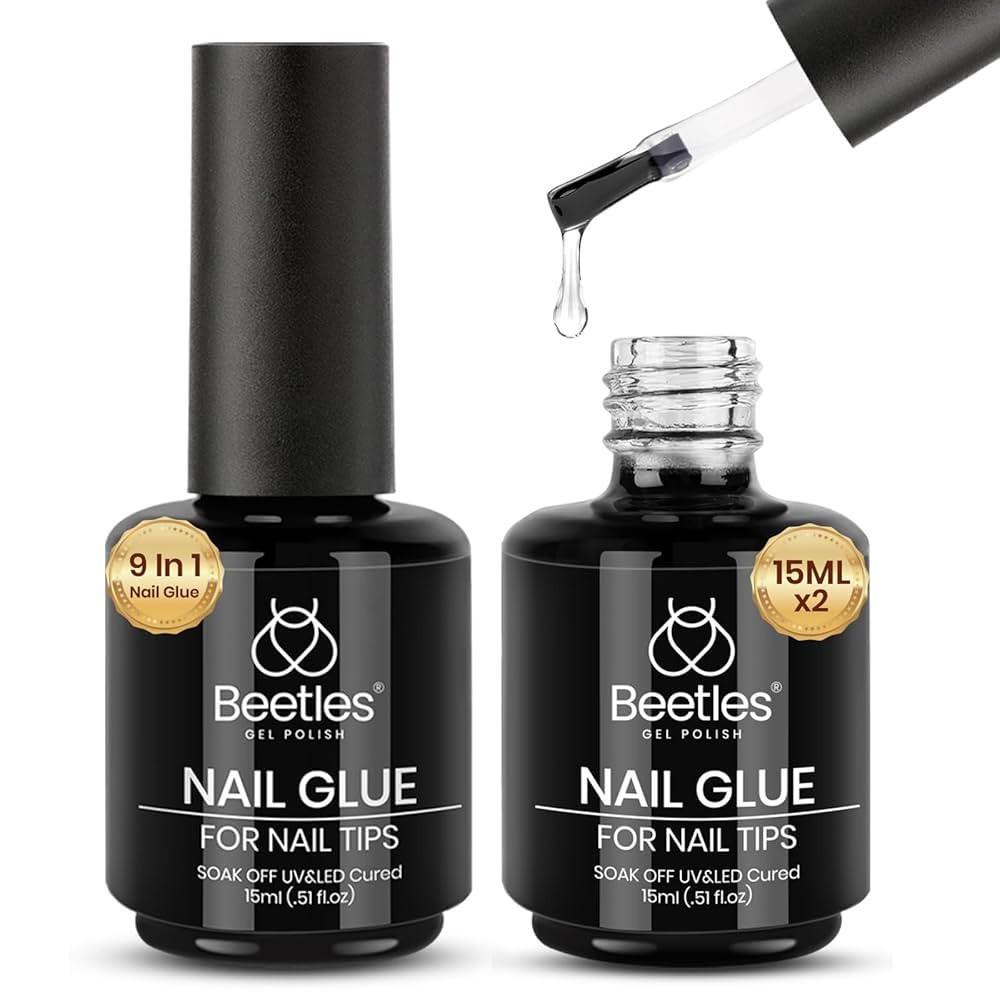 beetles Gel Polish 9 In 1 Gel Nail Glue for Clear Acrylic Nail Tips 2 Pcs 15ml Long Lasting Nail ... | Amazon (US)