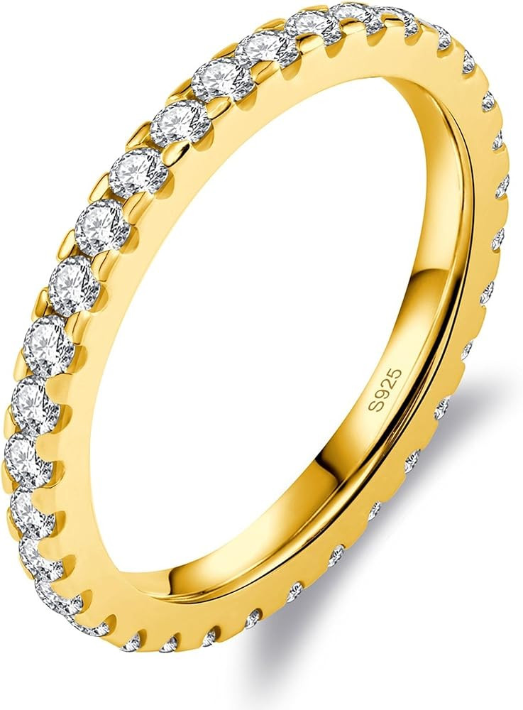 Moissanite Rings for Women, Solid S925 Sterling Silver with 18K White Gold Plated Full Eternity W... | Amazon (US)