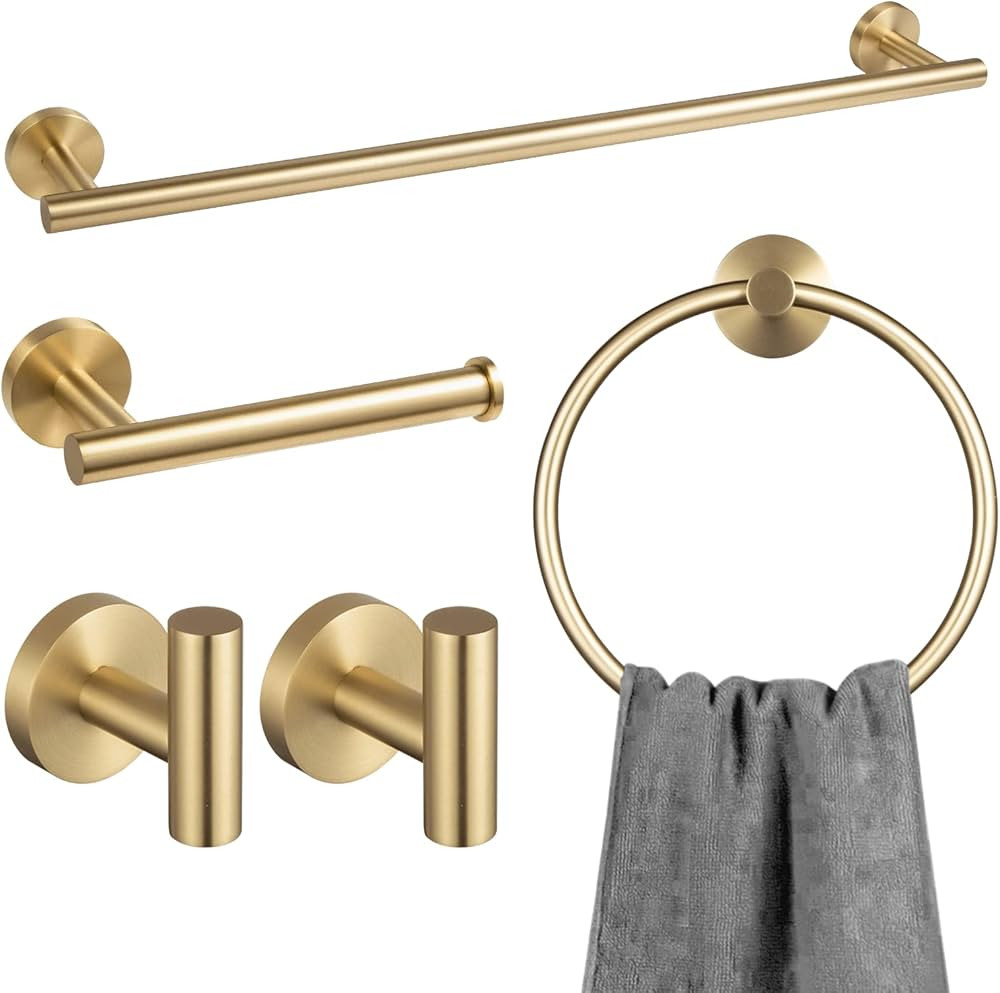 5-Piece Bathroom Hardware Set Brushed Gold, Lava Odoro Towel Rack Set Stainless Steel Wall Mounte... | Amazon (US)