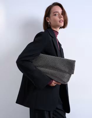 Georgia folded clutch grab diamante bag in black | Topshop