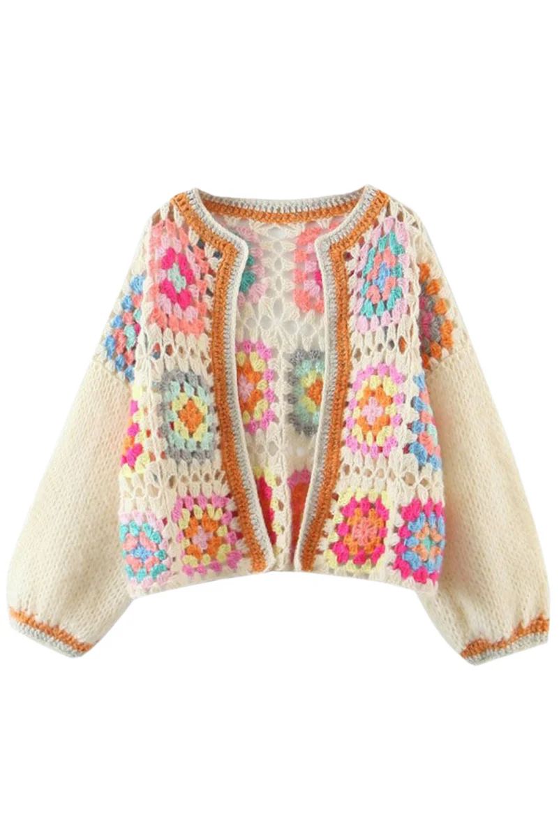'Patricia' Hand-Crocheted Woven Cardigan (2 Colors) | Goodnight Macaroon