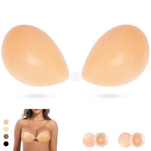 PHODIL Sticky Strapless Bra, Invisible Push Up Adhesive Bra,Backless Silicone Bras Washable for Women with Nipple Covers（Creme/C） | Amazon (US)