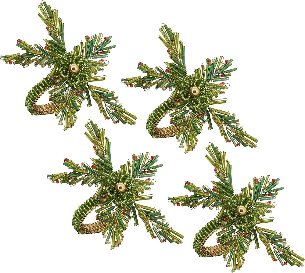 Beaded Napkin Rings With Pine Design (Set of 4) | Amazon (US)