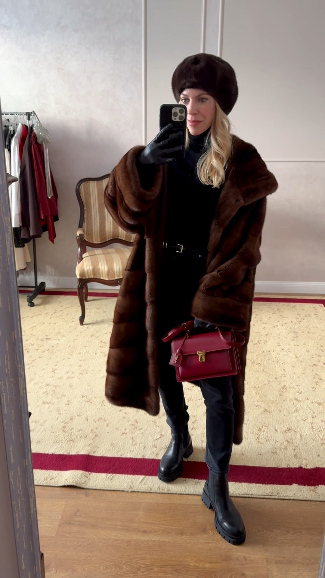 Brown fur coat, fur beret hat, all black outfit with brown coat, AGOLDE black jeans, lug sole boots, winter ootd, cozy chic

#LTKOver40 #LTKSeasonal #LTKootd