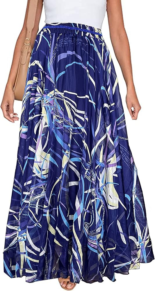 Sinono Women's Floral Maxi Chiffon Long Skirts Full Length Beach Skirt | Amazon (US)