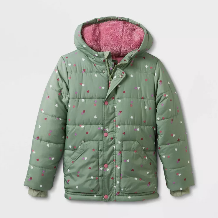 Girls' Reversible Puffer Jacket - Cat & Jack™ Sage Green | Target